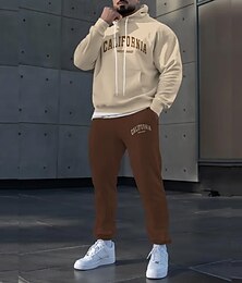 economico -Per uomo Testo / Numero 2 pezzi Set di felpe 3D Tuta Felpa con Cappuccio Manica Lunga Pantaloni lunghi Con Cappuccio Casual Quotidiano Athleisure Stampa 3D Primavera Autunno Inverno Marrone