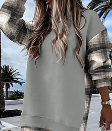 abordables -Femmes Sweatshirt Pull Cœur Plaid Occasionnel manche longue Col ras du cou Hauts Réguliers Rue Tenue Quotidienne Paillettes Patchwork Fermeture éclair Vert Gris foncé Beige Gris Automne Hiver