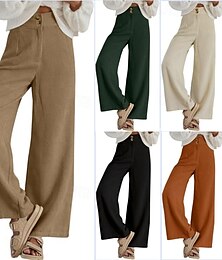 voordelige -Dames broek Broeken Streetwear Casual Volledige lengte Natuurlijk Effen Zak Gesp Voor buiten Comfortabel Buiten Vakantie Alledaagse kleding Abrikoos Zwart Oranje Groen Herfst Normale pasvorm