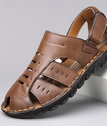economico -sandali da uomo in similpelle marrone con punta chiusa, design traspirante e traforato con suola antiscivolo, ideali per passeggiate estive, all'aperto e per uso casual