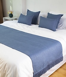 voordelige -bedloper, bed sjaal, linnen textuur decoratieve bed sjaal voor thuis hotel bedspreien sjaals bescherming moderne effen bedloper voor voeteneind van bed thuis slaapkamer beddengoed decoratie