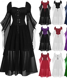 abordables -Retro Antiguo Punk y gótico Medieval Vestidos Bruja Mujer Fantasía Steampunk Noche de Walpurgis Casual Diario Adulto Vestido Primavera verano
