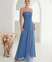economico -Abiti da quinceanera A-line elegante abito matrimonio cerimonia lunghezza pavimento senza maniche senza spalline chiffon schiena scoperta con spacco