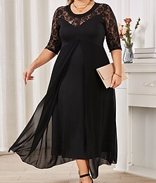 cheap -Women's Plus Size Black Dress Pure Color Crew Neck Half Sleeve Summer Spring Elegant Midi Dress Party Dress