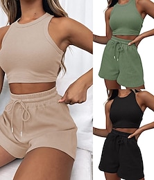 abordables -Mujer Conjunto deportivo Tanque Top deportivo Corto Sin Mangas Ropa Deportiva Absorbe la humedad Tenis Golf Corriendo Ropa de deporte Ropa de Deporte Color sólido Albaricoque Negro Blanco