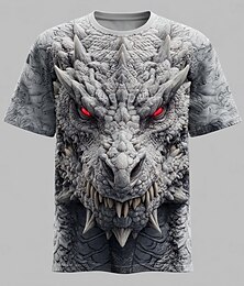 Недорогие -Муж. Дракон Футболка С короткими рукавами Футболка 3D печать Вырез под горло Рубашка преувеличены Оригинальный рисунок Для вечеринок Для улицы Повседневные Черный & серый Серый Лето Весна Все сезоны