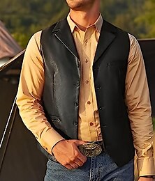 economico -Per uomo Giacca in Ecopelle Gilet All'aperto Quotidiano Moda Casual Primavera Autunno Tasca Bottoni 30% cotone Confortevole Semplice Monopetto Un Bottone Bavero Vestibilità regolare Marrone Scuro