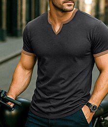 halpa -Miesten T-paita Lyhyt hiha V kaula-aukko Kesä Yhtenäinen väri Muoti Suunnittelija Perus Tilkkutäkki Loma Katu Kausaliteetti Musta Valkoinen Harmaa Top T-paita miehille