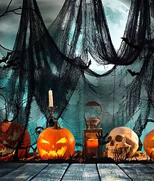 billige -Halloween skummel duk utendørs dekorasjoner edderkoppnett, svart skummel osteklut stoff skummel gasbind til halloween gardiner hage terrasse fest trapp hjemsøkte hus