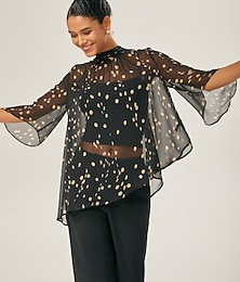 preiswerte -Damen Weiblich Freizeithemd Tupfen Lässig Trompetenärmel Schwarz Verknotet Elegant Bohemien Urlaub Hoher Ausschnitt Sommer Frühling Herbst