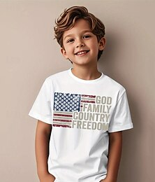 halpa -Amerikan itsenäisyyspäivä Poikien 3D Lippu T-paita Lyhythihainen Kesä Kevät Muoti Perus Lapset 4-12 vuotta Tiukka pyöreä kaula-aukko ulko- Kausaliteetti Päivittäin Normaali