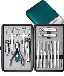 economico -Set di forbici per unghie, 15 pezzi, kit tagliaunghie professionale, set per manicure con custodia portatile in pelle, kit per manicure e pedicure in acciaio inossidabile, set tagliaunghie