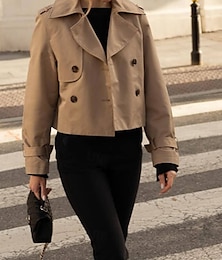 voordelige -Dames Vrijetijdsjas Comfortabel Knop Zak Modieus Modern Effen Dagelijks Uitgaan Dubbele rij knopen Normaal Strijkijzer Normale pasvorm Lange mouw bovenkleding Zwart Bruin Khaki Herfst Winter