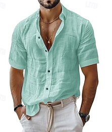 economico -Per uomo Camicia Camicia di lino Camicia casual Camicia con Bottoni Camicia di cotone Semplice Vacanza Streetwear Nero Bianco Verde chiaro Rosa Manica Corta Collo ripiegato Estate Abbigliamento