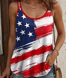 preiswerte -Damen Patriotisches Spitzenunterhemd Tanktop Grafische Flagge Lässig Ärmellos Rundhals Reguläre Tops Alltag Urlaub Druck Gelb Weinrot Blau Sommer Frühling