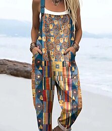economico -Per donna Tuta Attivo Grafico Senza Maniche Patchwork Coulisse Vacanza Streetwear Vestibilità comoda Marrone chiaro Blu Arancione Estate