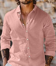 economico -Per uomo Camicia Camicia di lino Camicia Estiva Abbigliamento da spiaggia Camicia con Bottoni Semplice Vacanza Quotidiano Bianco Rosa Blu marino Blu Manica Lunga Collo ripiegato Estate Primavera