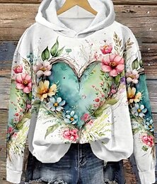 abordables -Mujer Sudadera con capucha Pullover Floral Graphic Elegante Cálido Activo Manga Larga Con Capucha Tops regulares Calle Uso Diario Casual Estampado Blanco Rosa Morado Verde Trébol Caqui Primavera