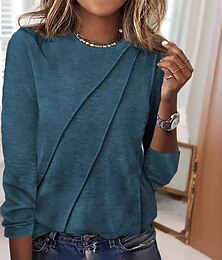 baratos -Mulheres Blusa Tecido Moderno Casual Manga Longa Gola Redonda Tops regulares Diário Feriado Preto Rosa Azul Laranja Verde Outono