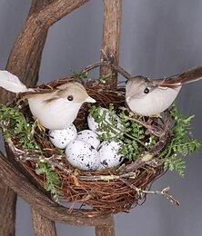 abordables -Nid d'oiseau en osier fait à la main avec oiseaux et œufs, décoration de nichoir en rotin pour affichage de mariage, accessoire photo de style forêt pour centre de table ou décoration intérieure