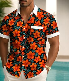 economico -Per uomo Stampa Floreale Fiori tropicali Camicia hawaiana estiva Camicia con Bottoni Camicia Aloha Manica Corta Hawaiano Ferie Abbigliamento mare Estate Primavera Collo ripiegato Stampa 3D camicie