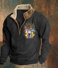 economico -Per uomo Maglia Felpa con zip corta Nero Blu marino Marrone Grigio Mezza zip Blocco di colori Renna Mezza cerniera Stampato Sport & Outdoor Quotidiano Ferie Poliestere Vintage Streetwear Casual