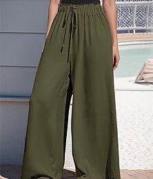 voordelige -Dames Breed Been Chinese Modieus Basic Casual Lang Hoge taille Effen Zak Elastische tailleband Comfortabel Zacht Micro-elastisch Buiten Straat Zwart Blozend Roze Khaki Leger Groen Zomer Lente Normale