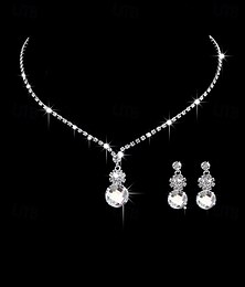 economico -Set di gioielli da sposa, 1 set di orecchini in lega di strass, collana, set di gioielli da donna, eleganti e semplici, per matrimoni, occasioni speciali, feste, abiti da sera.