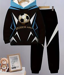 economico -Ragazzi 3D Calcio Set Felpa con cappuccio & Pantaloni della tuta Tuta sportiva Tute da ginnastica Manica Lunga Primavera Autunno Quotidiano Essenziale Casual Bambini 4-12 Anni Con cappuccio