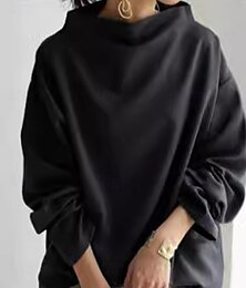 abordables -Mujer Sudadera Sudaderas Plano Ropa de calle Clásico Casual Manga Larga Cuello vuelto holgado Tops regulares Uso Diario Deportes Noche Negro Primavera Otoño