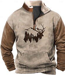 abordables -Hombre Sudadera Sudadera con un cuarto de cremallera Marrón Marrón 2 Media cremallera Bloque de color Reno Media Cremallera Estampado Deporte Diario Festivos Poliéster Vintage Ropa de calle Casual