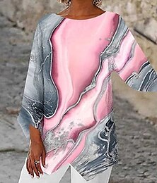 economico -Per donna Blusa Stampa Astratto Quotidiano Elegante Manica Lunga Girocollo Top Regolari Quotidiano Ferie Stampato Orlo asimmetrico Rosa Blu Estate Primavera