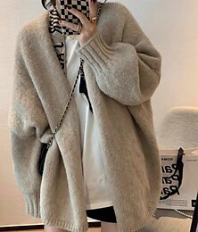 abordables -Femmes Cardigan Occasionnel Doux Couleur Unie Côtelé Col en V Tricoté manche longue Hauts Réguliers Tricoter Fête Sortir Week-end Abricot Gris Automne