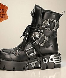 levne -Pánské gotické punkové bojové boty z prémiové hovězí kůže s kovovými přezkami a robustní podrážkou, ideální pro pódiové motorkářské a cosplay oblečení