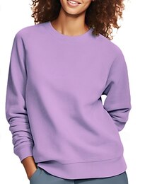 abordables -Mujer Blusa Plano Moderno Casual Manga Larga Cuello Barco Tops regulares Diario Festivos Noche Negro Blanco Amarillo Azul Marino Morado Otoño