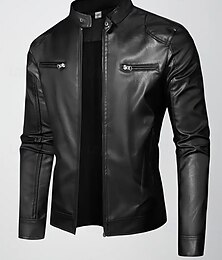 economico -Per uomo Giacca in Ecopelle Giacca da Biker Giacca da Moto Vacanza Quotidiano Antivento Caldo Tasca Autunno Inverno Semplice Moda Classico Collo alla coreana Regolare Nero Marrone Giacca