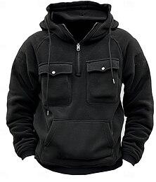 abordables -Hombre Sudadera Sudadera con capucha y cremallera de un cuarto Sudadera con capucha de lana Táctico Negro Con Capucha Plano Bolsillo Deporte Casual Diario Ropa de calle Fresco Casual Invierno