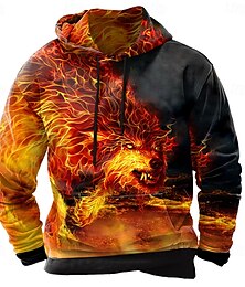 abordables -Hombre Lobo Sudaderas Sudadera Sudadera Manga Larga Sudadera con capucha Cuello Barco Fresco Impresión 3D Discoteca Ropa de calle Negro Amarillo Correa Gráfico Otoño Invierno Diseñador