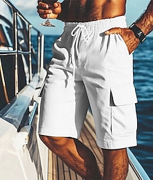 economico -Per uomo Shorts Shorts di Lino Pantaloncini Estivi Shorts da Spiaggia Elastico in vita Coulisse Tasche Multiple Semplice Comodità Traspirante Corto Vacanza Ferie Spiaggia Hawaiano Boho Nero Bianco