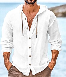 economico -Per uomo Camicia Camicia di lino Abbigliamento da spiaggia Camicia con Bottoni Camicia con cappuccio Semplice Vacanza Casuale Nero Bianco Verde Cachi Manica Lunga Con Cappuccio Primavera & Estate