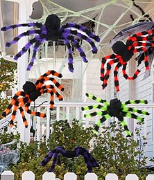 levne -Halloweenský pavouk s červenýma očima, barevný chlupatý strašidelný velký pavouk, realistická strašidelná pavoučí rekvizita, vnitřní a venkovní halloweenská dekorace na dvůr, domov, zeď, párty