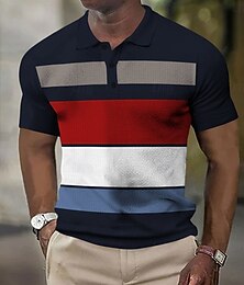 Недорогие -Муж. Полоски Регби-поло С короткими рукавами Футболки поло Рубашки с воротником Деловая одежда Школа На каждый день Одежда для спорта и отдыха Пуговицы 3D печать Лето Красный