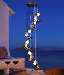 economico -Lanterna solare a forma di luna e vento, con luce solare e stella, per esterni, impermeabile, per giardino, cortile, prato, decorazione, casa, balcone, luce sospesa, regalo di Natale e Ringraziamento.