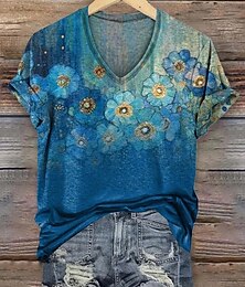 economico -Per donna Maglietta Floreale Grafico Piante Vintage Moda Hawaiano Manica Corta Scollo a V Top Regolari Quotidiano Uscire Weekend Stampato Giallo Rosa Blu Viola Arancione Estate Primavera