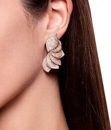 abordables -Femmes Boucles d'oreilles clous Superposé Forme de Feuille Précieux Pétale ancien Mode Artistique Diamant Imitation Des boucles d'oreilles Bijoux Argent / Doré Pour Mariage Soirée Quotidien Festival