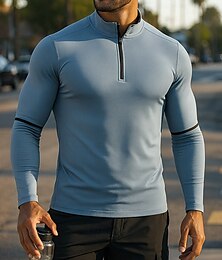voordelige -Voor heren Hardlopen Top Hardloopshirt Kwart ritssluiting Lange mouw T-shirt Sneldrogend Lichtgewicht Ademend Tennis Golf Hardlopen Sportkleding Sportkleding Effen Donker Grijs Zwart Wit