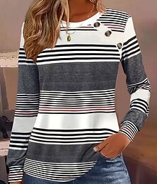 economico -Per donna Camicia A righe Elegante Casual Manica Lunga Girocollo Top Regolari Quotidiano Bottoni Stampato Rosso Verde Grigio Primavera Autunno