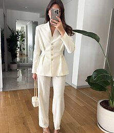 abordables -Ensemble de pantalon  combinaisons deux pièces mère de la mariée élégant vintage simple à manches longues longueur sol avec détails en rentrant