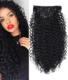 baratos -Extensões de cabelo crespo e cacheado de 26 polegadas, trama dupla, cabeça inteira, fibra japonesa resistente ao calor, 140g, extensões de cabelo sintético cacheado para mulheres, 7 peças