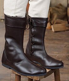 abordables -Medieval Renacimiento Zapatos Botas hasta la rodilla Botas planas de jazz Feria del Renacimiento Pirata Vikingo Cruzado Hombre Celta Pirata Víspera de Todos los Santos Mascarada Fiesta y Noche Feria